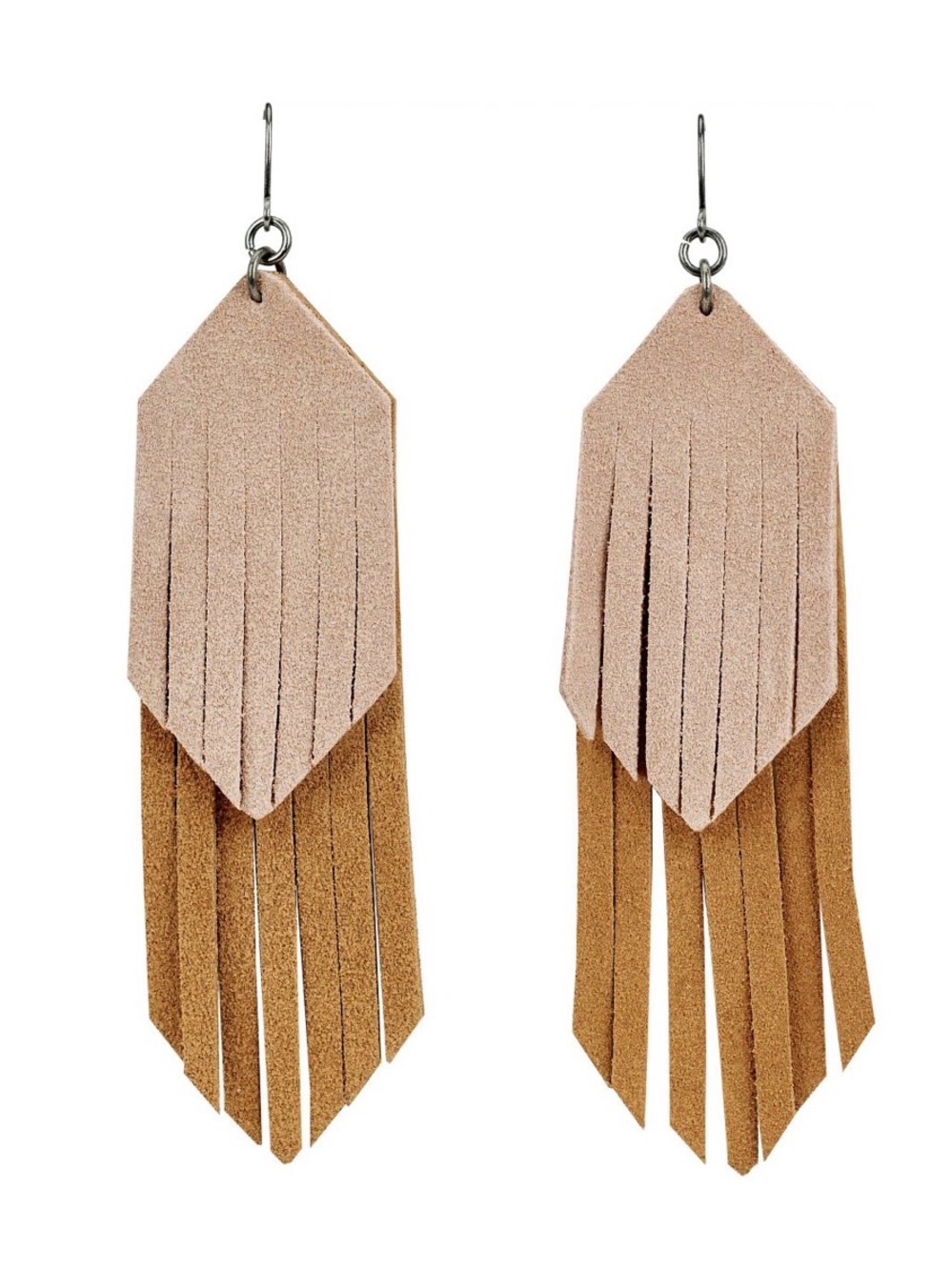 Suede NEW Justin Boots Blush and Tan Layered Suede Fringe Earrings